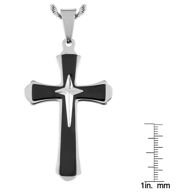 Men's West Coast Jewelry Two-Tone Stainless Steel Flared Triple Layer Cross Pendant, 3 of 4