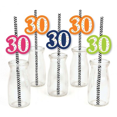 Big Dot of Happiness 30th Birthday - Cheerful Happy Birthday - Paper Straw Decor - Thirtieth Birthday Party Striped Decorative Straws - Set of 24