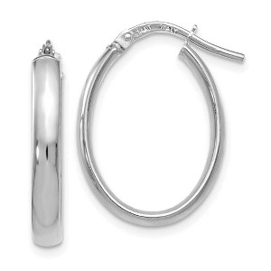 Black Bow Jewelry 3mm x 22mm (7/8 Inch) Polished 14k White Gold Oval Tube Hoop Earrings - 1 of 4