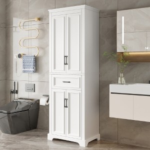KWPZQEB 70.8" Bathroom Cabinet, Modern Narrow Storage Unit with 4 Barn Door & Drawer, Slim Freestanding Cabinet with Adjustable Shelf for Bathroom - 1 of 4