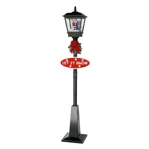 Northlight 70.75" Black LED Lighted Musical Snowing Santa Christmas Street Lamp - 1 of 4