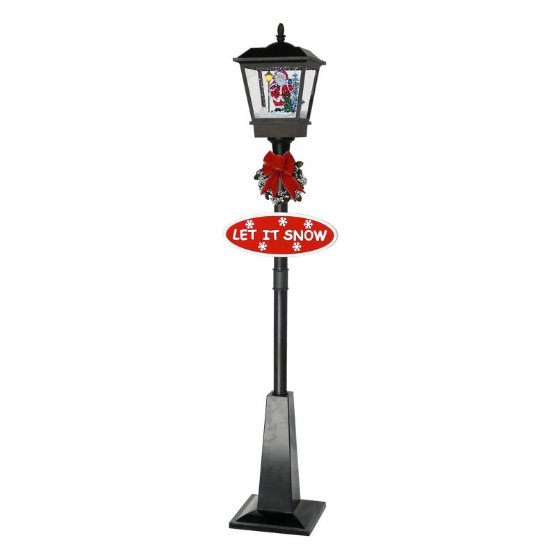 Northlight 70.75" Black LED Lighted Musical Snowing Santa Christmas Street Lamp, 1 of 7