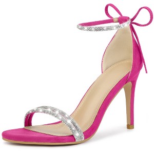 Perphy Women's Rhinestone Round Open Toe Ankle Tie Stiletto Heels Sandals - 1 of 4