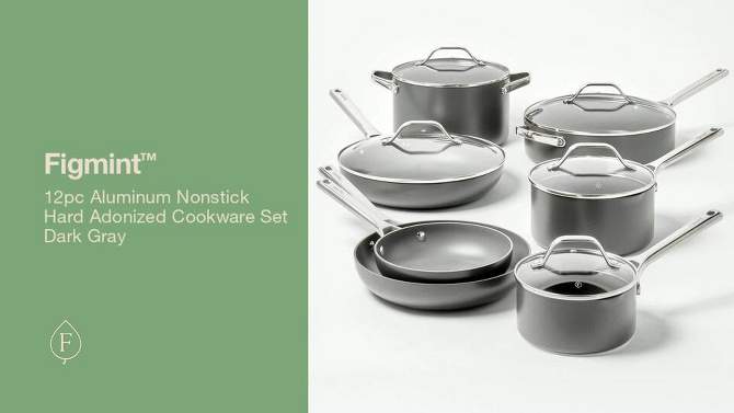 12pc Aluminum Nonstick Hard Adonized Cookware Set Dark Gray - Figmint&#8482;, 2 of 12, play video