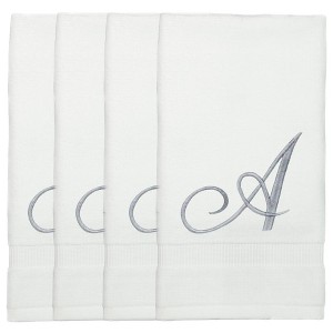 BC BARE COTTON Monogrammed Fingertip Towels, Personalized Gift, 11 x 18 Inches - Set of 4 - White - Silver Script - 1 of 1