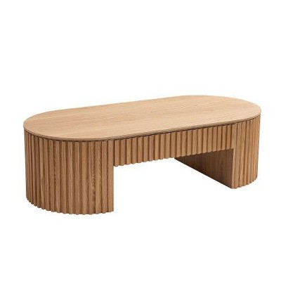SYFERLORY 51.18'' Oval Wood Coffee Table With Drawer Mid Century Modern Coffee Table Tea Table OAK
