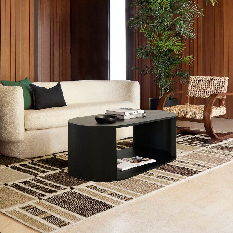 Hobo 47.5 In Oval Coffee Table,Large Rectangle Coffee Table With Storage with Double Pedestal Base-Maison Boucle, 4 of 10