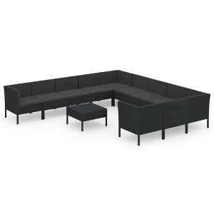 vidaXL Garden Lounge Set Patio Sectional Sofa Couch Outdoor Poly Rattan Black - 1 of 4