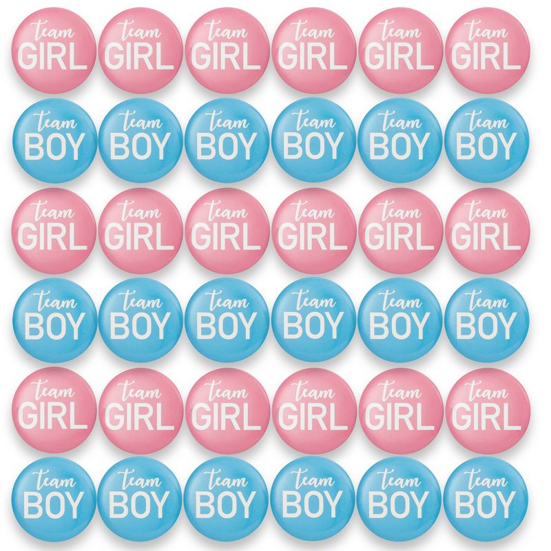 Blue Panda Blue and Pink Team Boy Team Girl Pins, Gender Reveal Buttons for Party Supplies (2.25 In, 24 Pack), 4 of 8