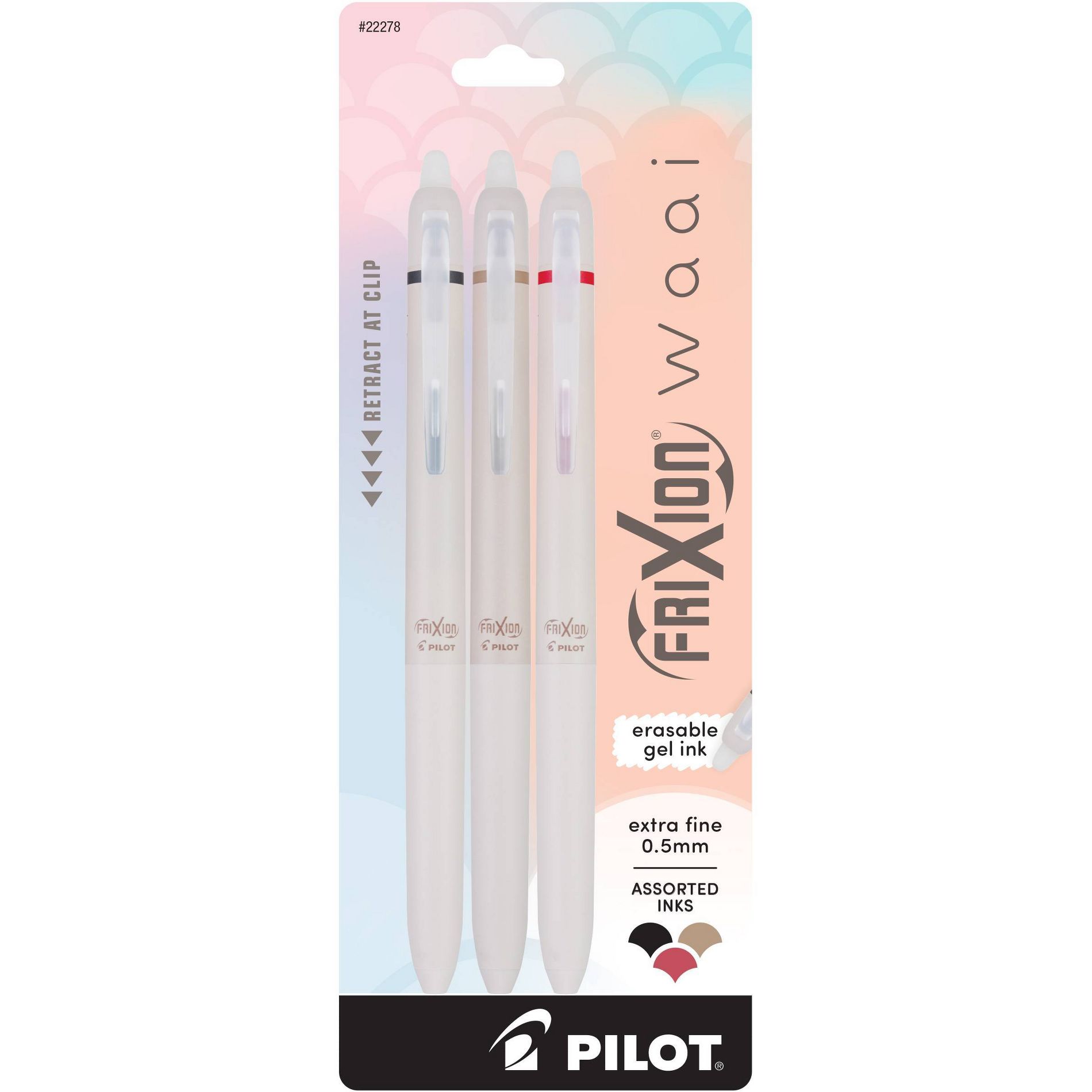 Pilot 3pk FriXion Waai Erasable Gel Pens Extra Fine Point 0.5mm Assorted Inks