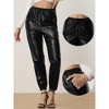 Allegra K Women's Drawstring High Waist Faux Leather Tapered Joggers Pants - 2 of 4