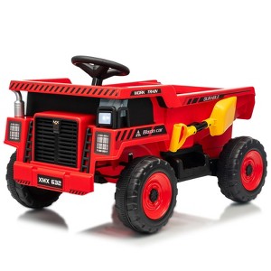 12V Ride-On Dump Truck w/Remote - Auto-Lift Bed, Shovel, LED Lights, Music (Ages 3-8, 66lbs) - 1 of 4