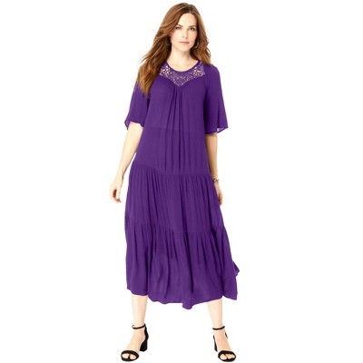 Roaman's Women's Plus Size Crochet Neck Dress