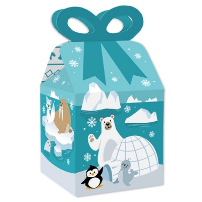 Big Dot of Happiness Arctic Polar Animals - Square Favor Gift Boxes - Winter Baby Shower or Birthday Party Bow Boxes - Set of 12