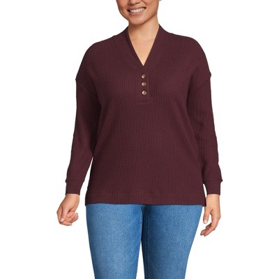Lands' End Women's Long Sleeve Waffle Shawl Collar Henley