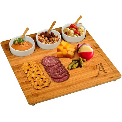 Picnic at Ascot Monogrammed Emilia Cheese Board with Ceramic Ramekins