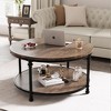 Coffee Table, 34.5'/30.5' Round Coffee Table with 2-Tier Storage Shelf - Rustic Wood Grain Brown, Metal Frame (Living Room/Reception) - 4 of 4