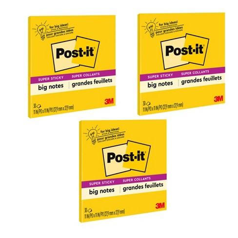 Post-it® Super Sticky Big Note, 11 In. X 11 In., Yellow, 30 Sheets/pad,  Pack Of 3 : Target