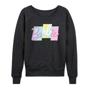 Women's - Barbie - Color Block Logo Lightweight French Terry Wide Neck Long Sleeve Shirt - 1 of 4