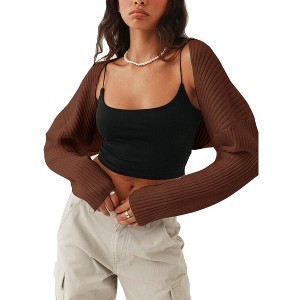 MISSKY Shurgs for Women Bolero Long Batwing Sleeve Sweaters Open Front Casual Knitted Sweaters - 1 of 4