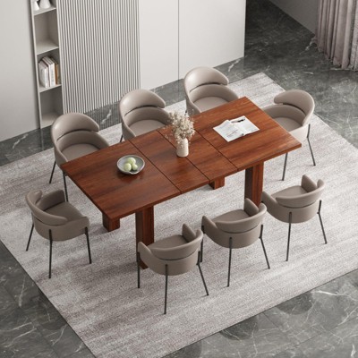 Extendable Dining Table for 6-10 Person, 55'' to 80'' Wood Kitchen Table