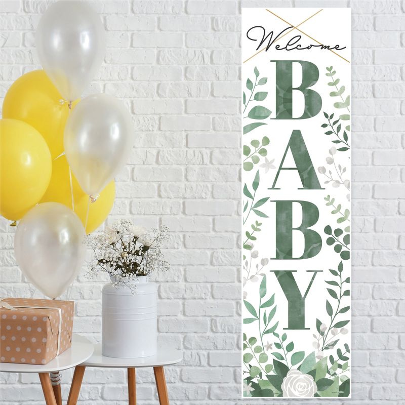 Big Dot of Happiness Boho Botanical Baby - Greenery Baby Shower Front Door Decoration - Vertical Banner, 1 of 8