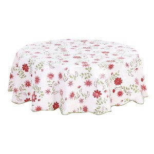 70" Dia Round Vinyl Water Oil Resistant Printed Tablecloths Red Nine-petals Flower - PiccoCasa - 1 of 4