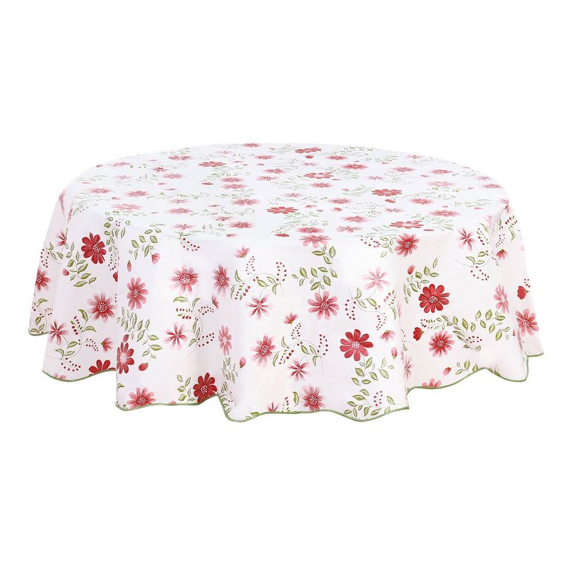 70" Dia Round Vinyl Water Oil Resistant Printed Tablecloths Red Nine-petals Flower - PiccoCasa, 1 of 5