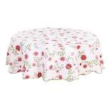 70" Dia Round Vinyl Water Oil Resistant Printed Tablecloths Red Nine-petals Flower - PiccoCasa