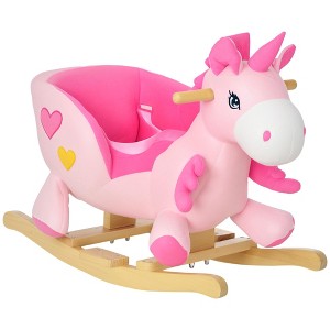 Qaba Baby Rocking Horse, Ride on Unicorn with 32 Songs, Toddler Rocker Toy with Wooden Base Seat Safety Belt for 1.5-3 Year Old, Pink - 1 of 4