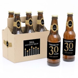 Big Dot of Happiness Adult 30th Birthday - Gold - Birthday Party Decorations for Women and Men - 6 Beer Bottle Label Stickers and 1 Carrier - 1 of 4