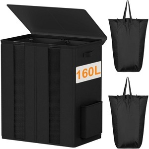 160L Double Laundry Hamper with Lid, Large Laundry Basket with 2 Removable Bags, Breathable Dirty Clothes Hamper 2 Section - 1 of 4
