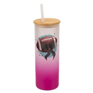 Elanze Designs 25 Ounce Frosted Glass Gradient Travel Tumbler With Straw and Wooden Lid, Football Paint Splatter Pink - 1 of 1