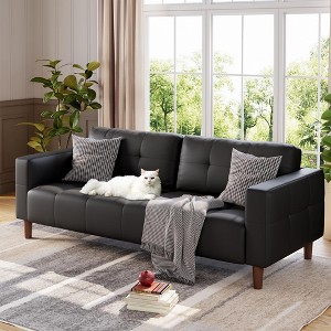 3-Seater Sofa Couch,83"Wide Faux Leather Sofa Couch with Spring Cushion, Modern Sofa with Deep Seats and 2 Removable Back Cushions, for Living Room - 1 of 4
