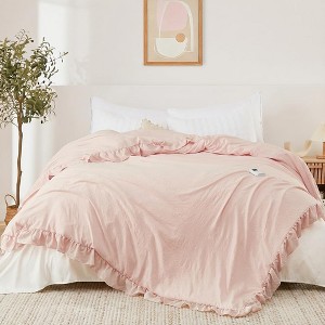 GustoWave 90"x90" Heated Comforter Blanket, Ruffle Electric Quilt Fast Heating Queen Size, Pink - 1 of 4