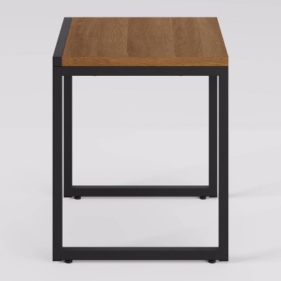Set of 2 Brown Wood and Black Metal Square Nesting Side Tables