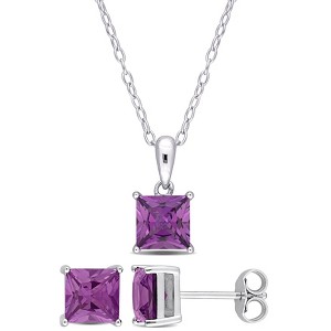 EVERLY JEWELRY | Sterling Silver Created Gemstone and Multiple Gemstones 2-Piece Set of Pendant with Chain and Earrings. - 1 of 3