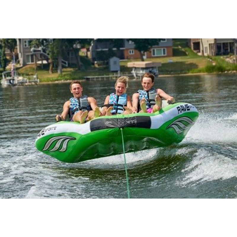 RAVE Sports 3 Person Inflatable Durable Nylon Wake Hawk Towable Boating Water Tube Raft with 6 Handles, Knuckle Guards, and 2 Air Chambers, Green, 4 of 7