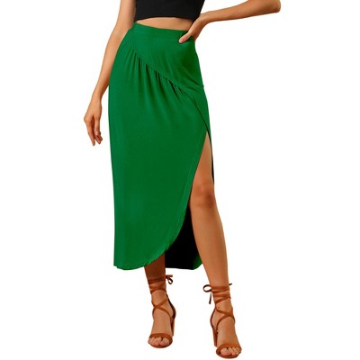 Allegra K Women's Split Ruched High Waist Summer Beach Maxi Skirts