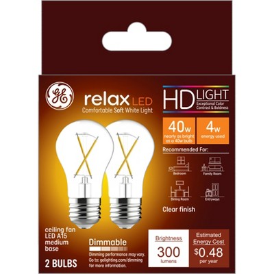 GE Ceiling Fan Light Bulbs – 40W, Soft White, 355 Lumens, Vibration Resistant (4-Pack)