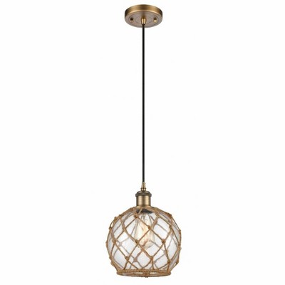 Farmhouse Rope - 1 Light Cord Hung Mini Pendant In Industrial Style-10 Inches Tall and 8 Inches Wide