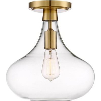 Warm Antique Brass and Clear Glass Semi-Flush Mount Ceiling Light