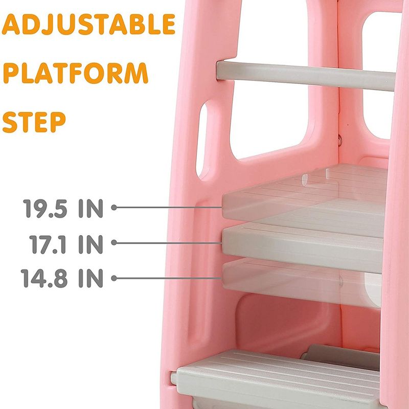 SDADI PLT01PK Children's Plastic Learning Step Stool with 3 Adjustable Heights, 3 of 8