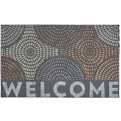 Mohawk 1'6"x2'6" 'Welcome' Doorscapes Doormat Gray: Outdoor Front Door Mat, Recycled Rubber, Floral Pattern