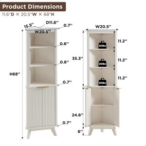 SinCiDo 68" Tall Corner Cabinet with Modern Fluted Design, Adjustable Shelves & Curved Profile for Bathroom, Living Room, Kitchen - 1 of 4