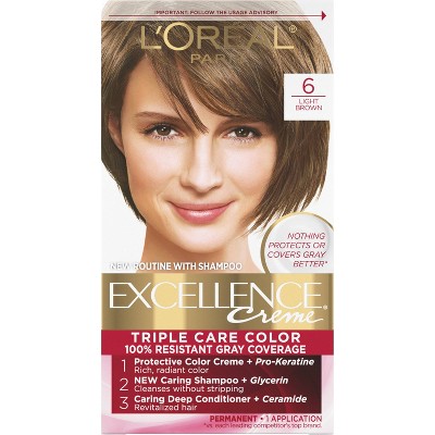 L'oreal Paris Excellence Triple Protection Permanent Hair Color  Fl Oz  - 6 Light Brown - 1 Kit : Target