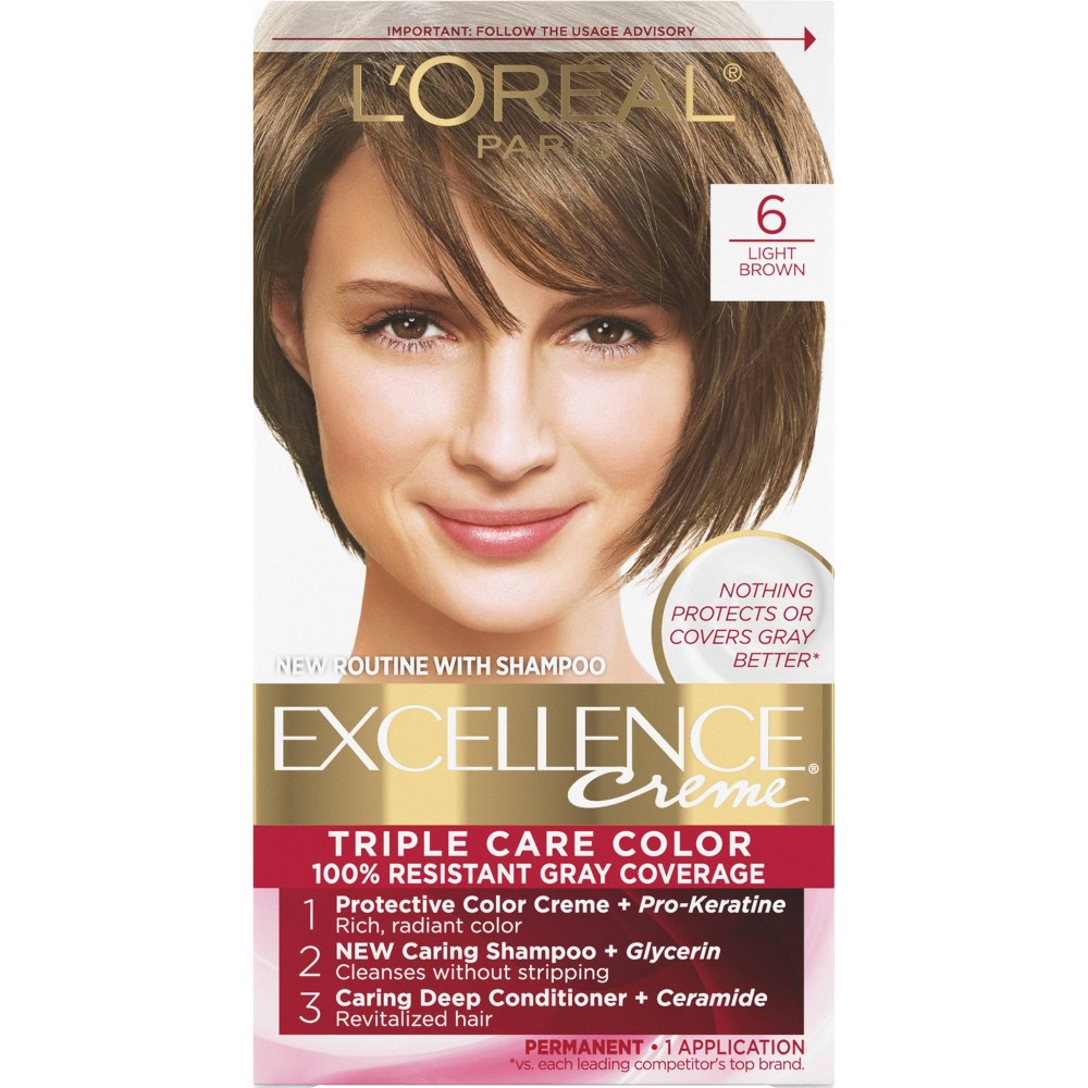 Photos - Hair Dye LOreal L'Oreal Paris Excellence Triple Protection Permanent Hair Color - 6.3 fl oz - 6 Light Brown - 1 kit 