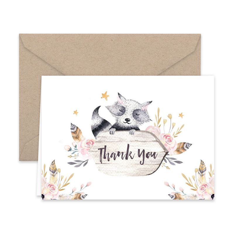 Paper Frenzy Woodland Animals Thank You Note Cards and Kraft Envelopes 24 pack, 4 of 6