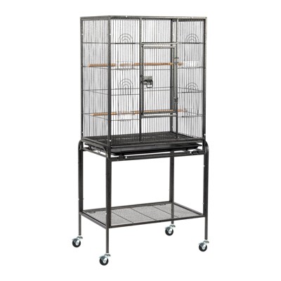 phiestina 53" Large Flight Bird Cage, Rolling Stand & Storage Shelf for Parrots, Lovebirds, Cockatiels, Parakeets, Black