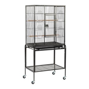 phiestina 53" Large Flight Bird Cage, Rolling Stand & Storage Shelf for Parrots, Lovebirds, Cockatiels, Parakeets, Black - 1 of 4